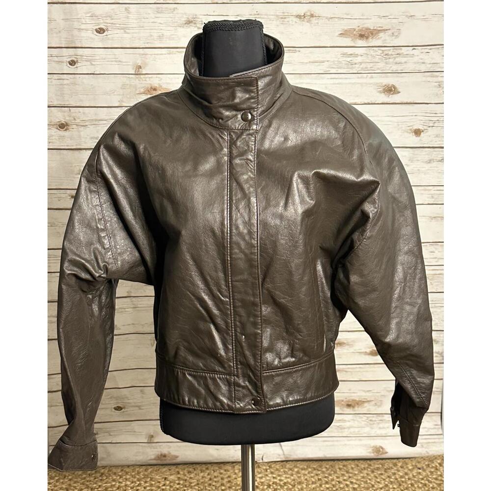 Vintage Comint Brown Oversized Leather Bomber Jacket Size Small